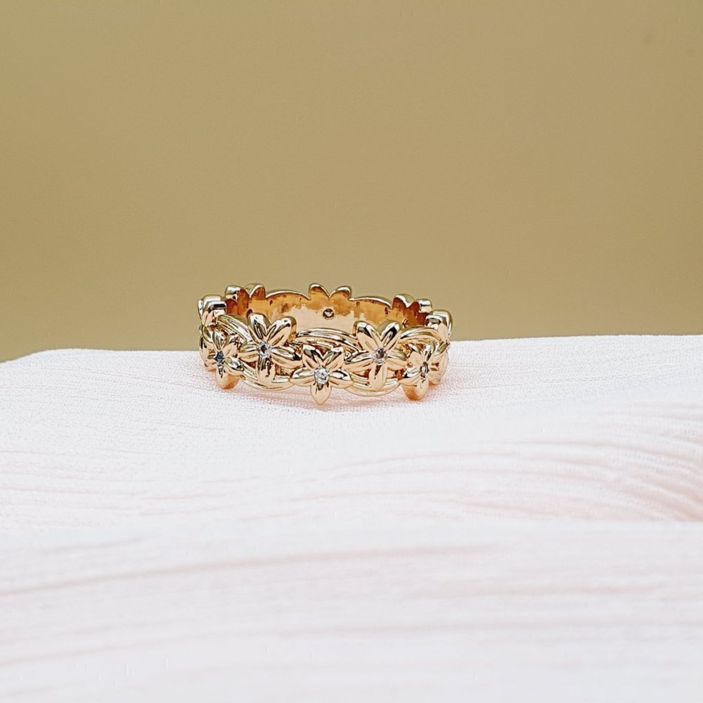 Dainy Flower Carved Pure Tiny Zircon Eternity Rings for Women, INDN8419 - Picture 5 of 5